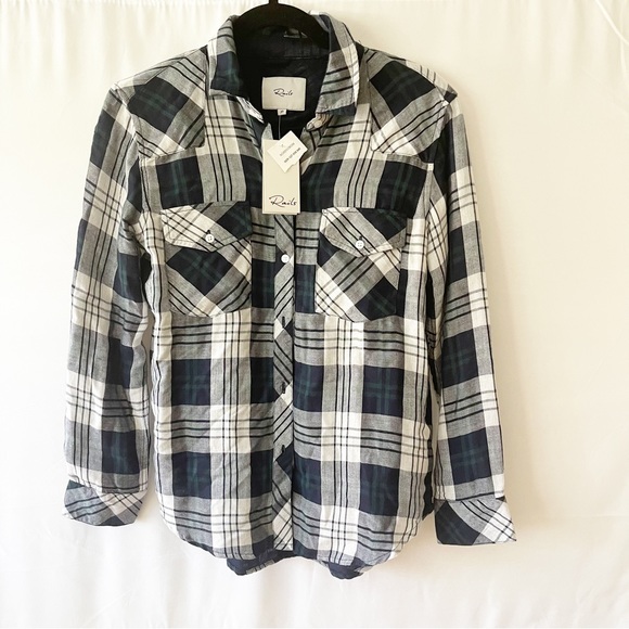 NWT Rails Kendra White Navy Forest Flannel Top | XS - Picture 9 of 10